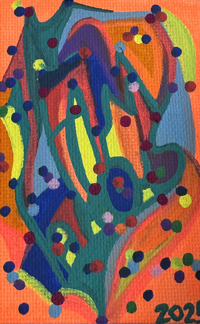 Small colorful artwork on a miniature canvas representing a personal New Year wish