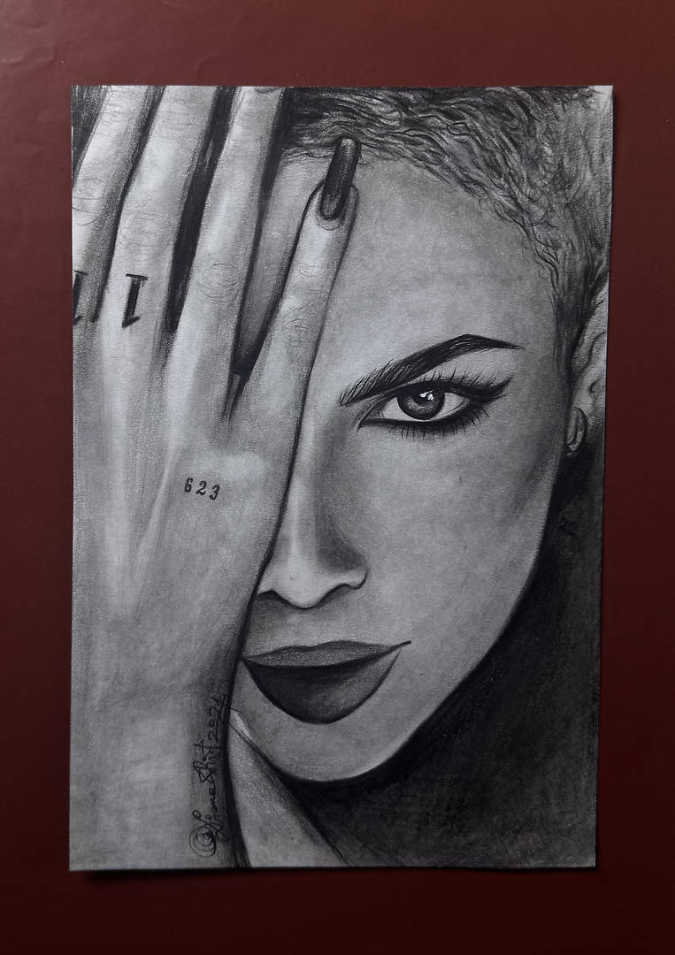 Pencil portrait of Ashley Frangipane as Halsey