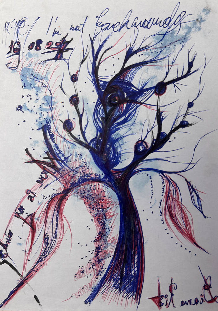 Backwards — pen drawing 14.8 × 21.0 cm contemplative memory study