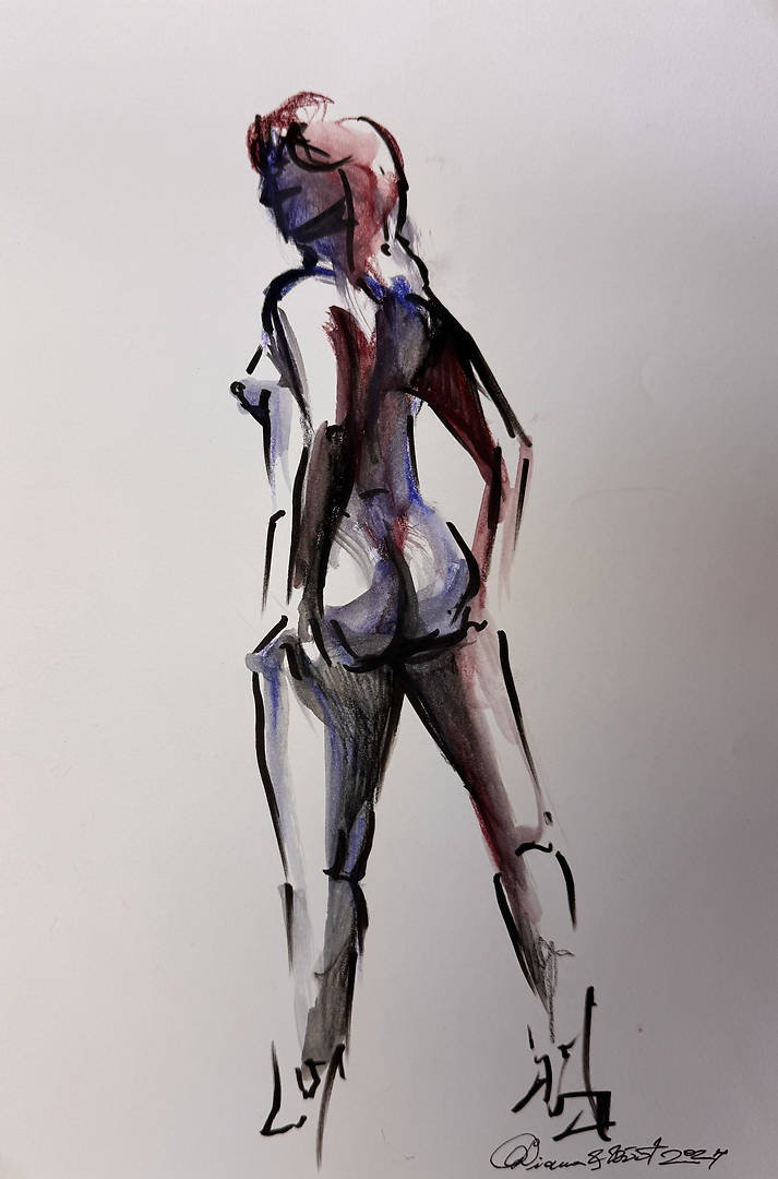 Curved Presence — watercolor pencils and markers on A4 paper