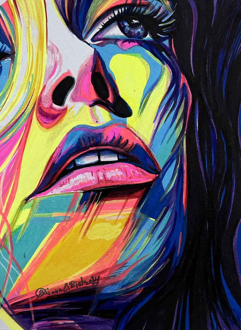 Abstract surreal portrait made with acrylic markers showing layered human expression