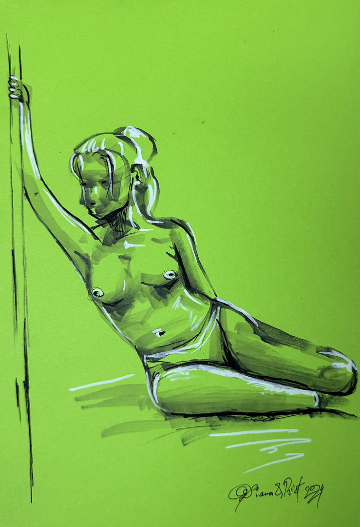 Flowing Pose — markers on paper life drawing study