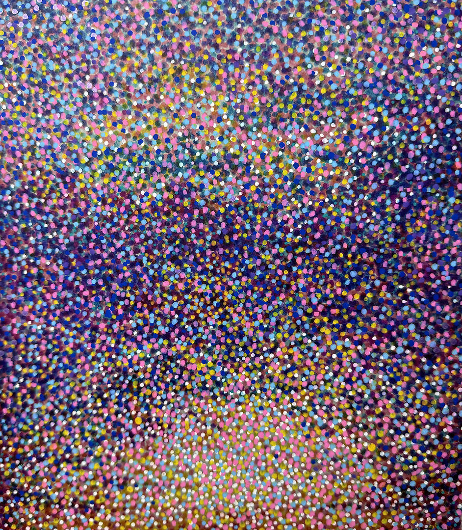 Gateway to the Subconscious — acrylic markers on A4 paper with dense shimmering dots and ascending glow
