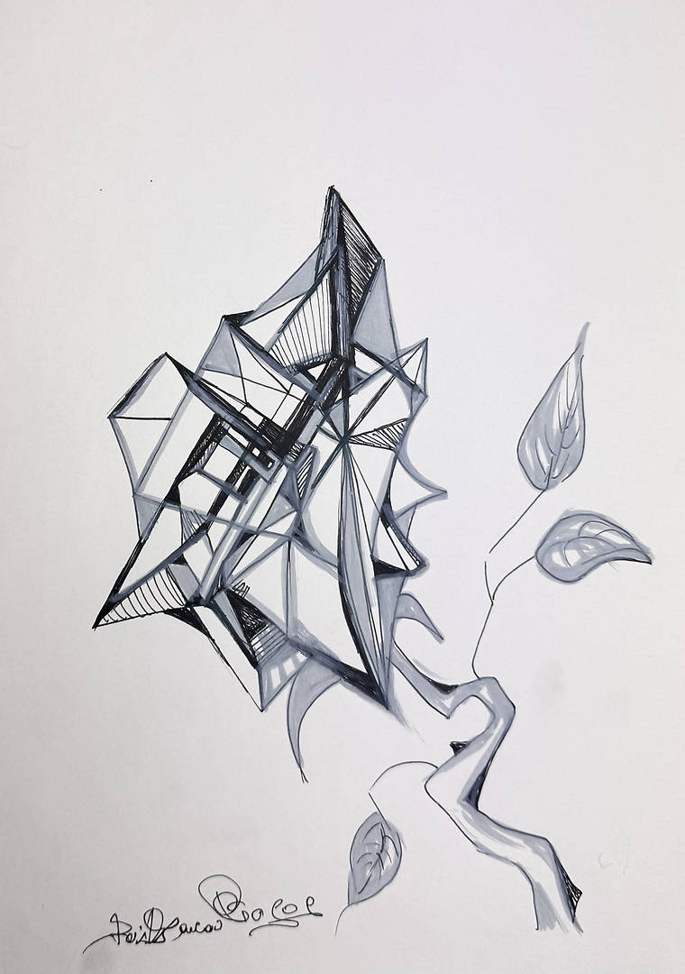 geometric abstract rose drawn with pen and marker
