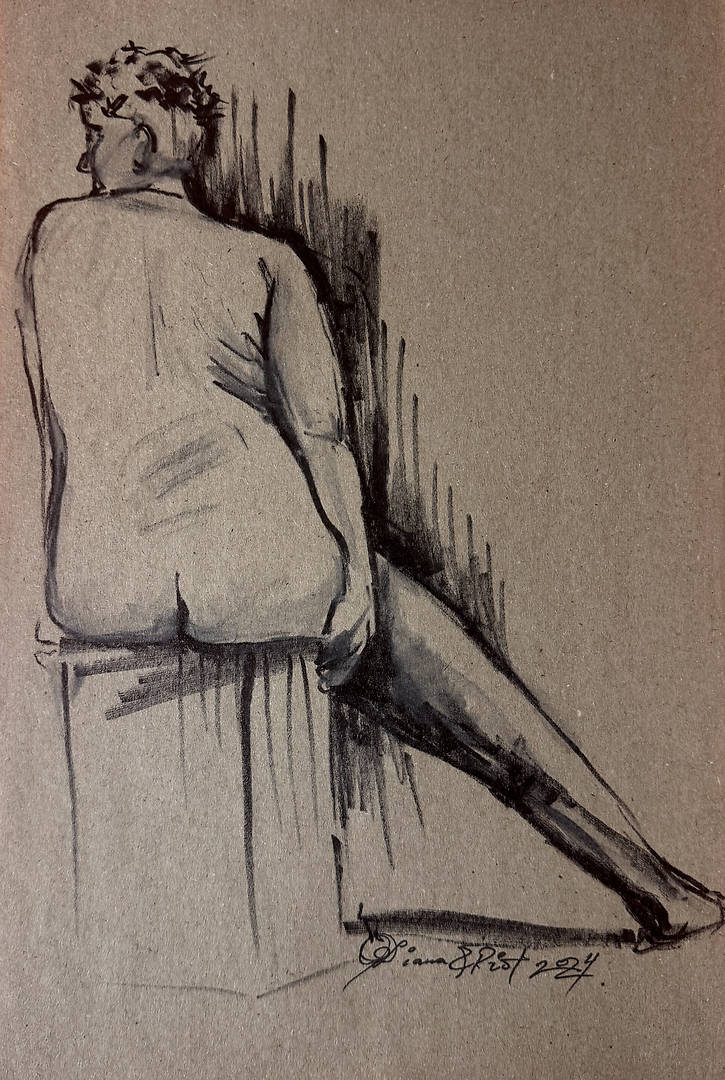 Marker study of a live model in an elegant standing pose