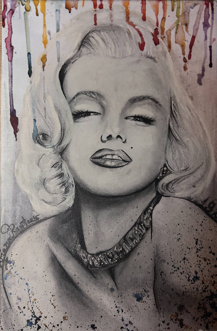 Mixed media portrait of Marilyn Monroe on paper