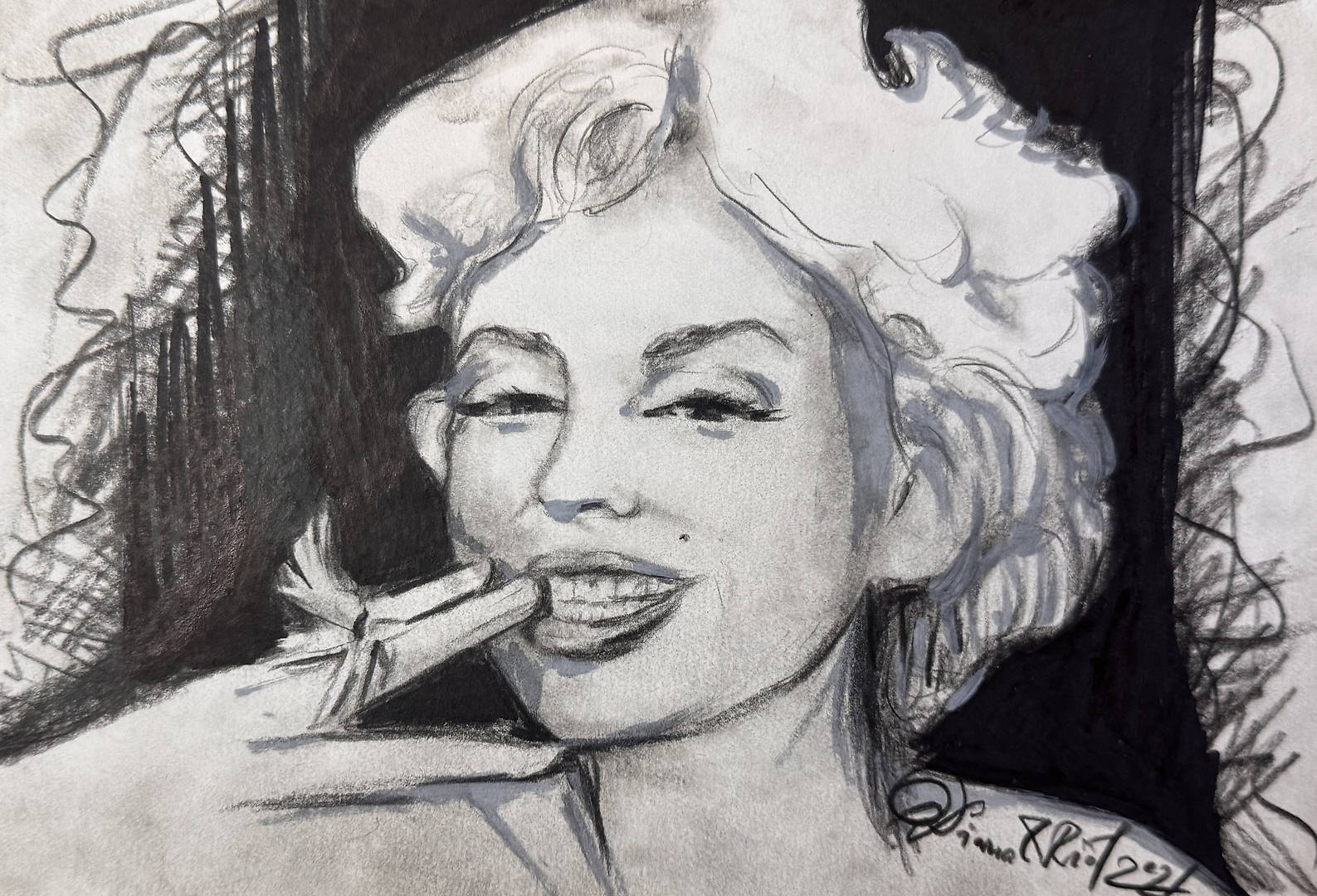 Pencil drawing of a flower inspired by Marilyn Monroe