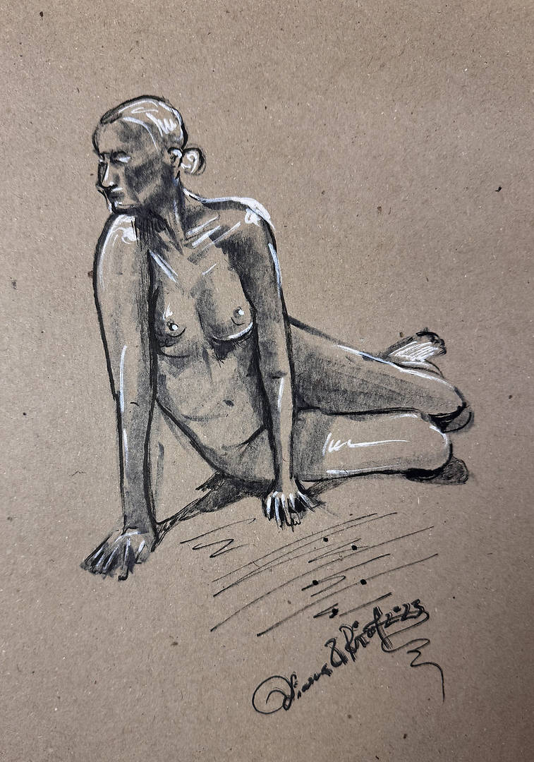 Poised Balance — markers on paper female seated figure study