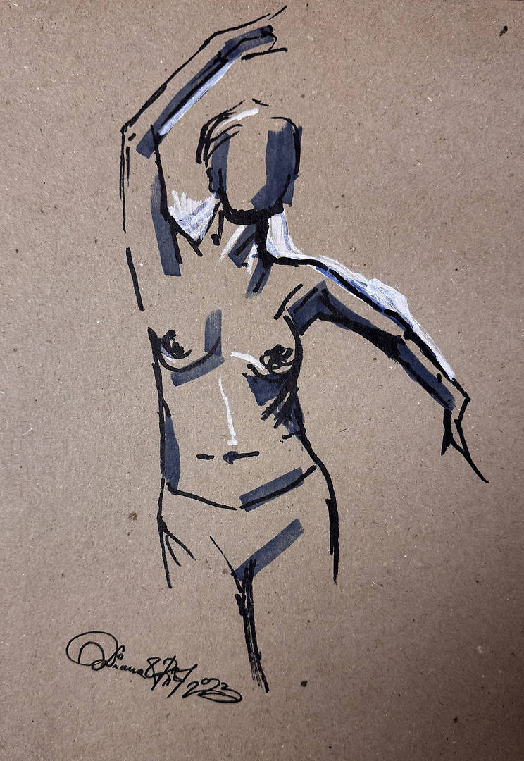 Resting Curve — markers on paper reclining figure with flowing lines