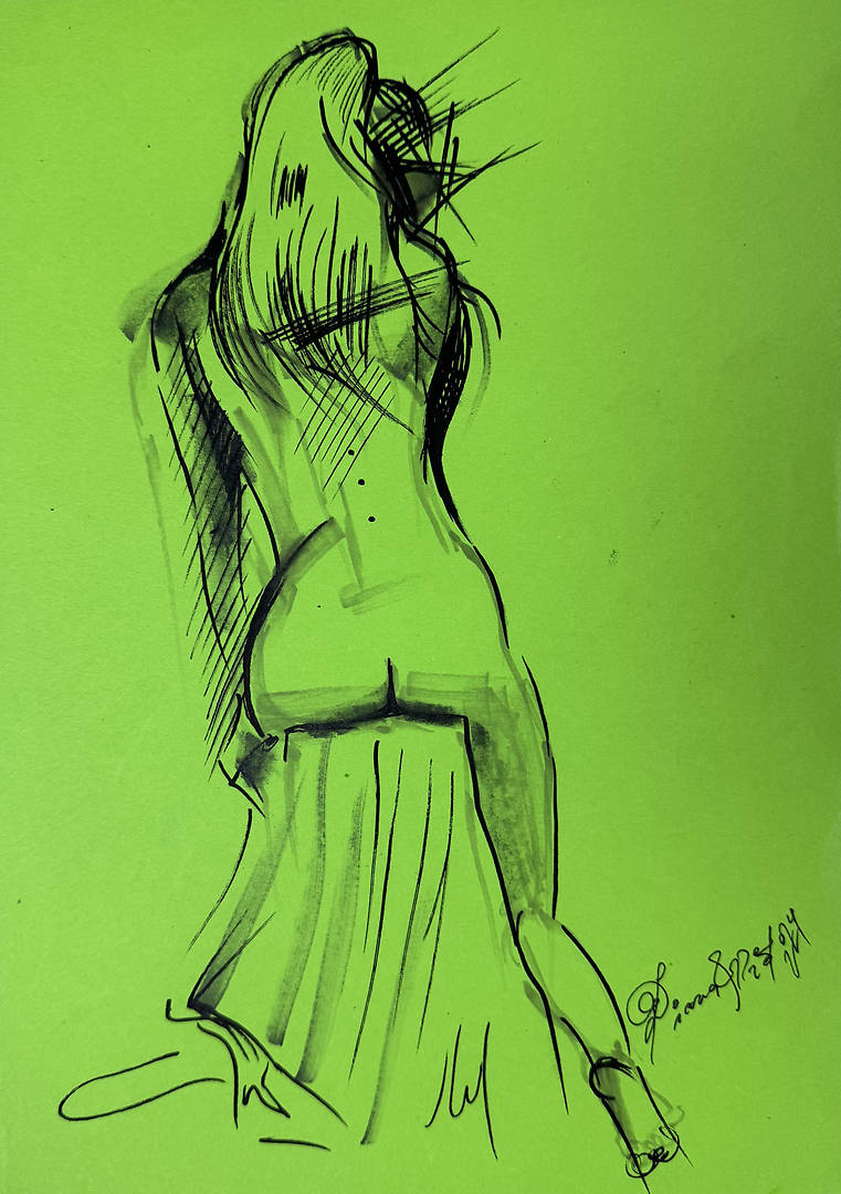 Resting Form — markers on paper seated figure study A4