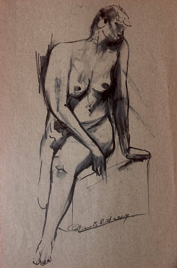 Marker drawing of a reclining female model captured in minimalist lines