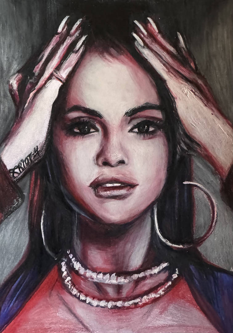 Color pencil portrait of Selena Gomez on A5 paper
