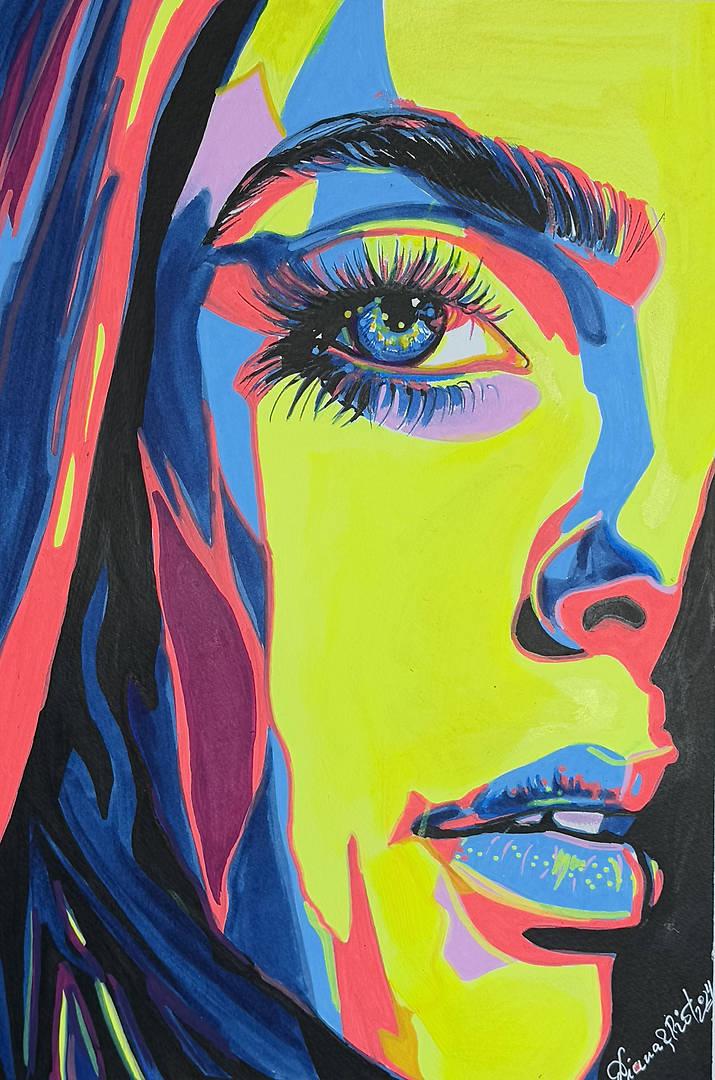 Spectrum of Silence — markers on paper: geometric surreal face dissolving into color