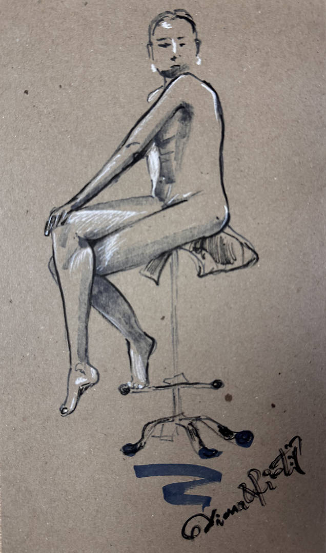 Stretch of Silence — markers on paper dynamic stretching figure