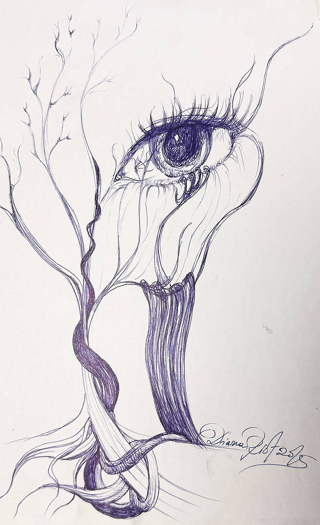 Surreal Eye — pen on paper surreal eye with fluid linework (A4)