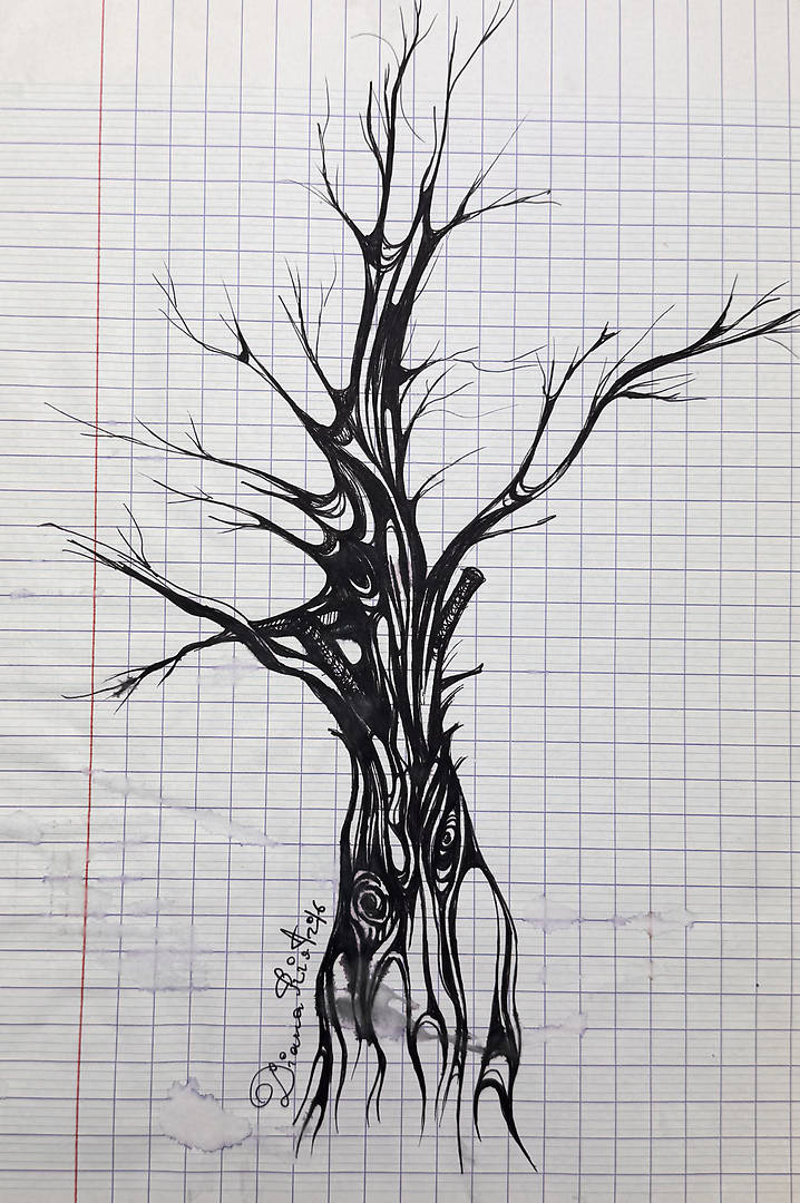 intuitive pen drawing of a symbolic tree