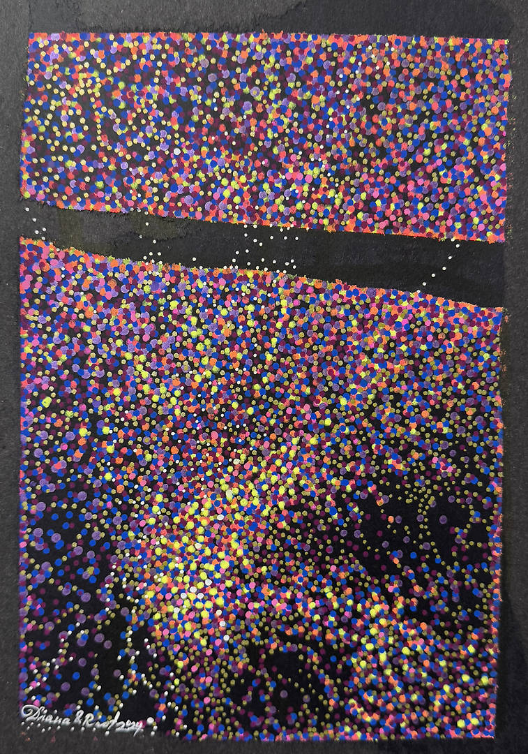 Window of the Subconscious — acrylic markers on A4 paper with two dotted fields divided by a dark horizontal band