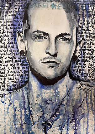 Mixed media portrait of Chester Bennington on paper