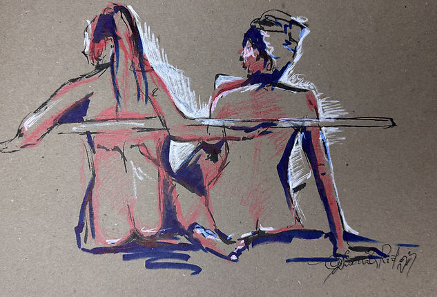 Contours of Rest — markers on paper reclining figure emphasizing essential contours and calm presence