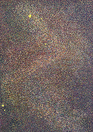 Cosmic Whispers — acrylic markers and paint on canvas pointillist deep space dreamscape