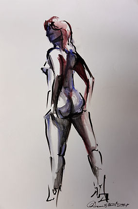 Curved Presence — watercolor pencils and markers on A4 paper