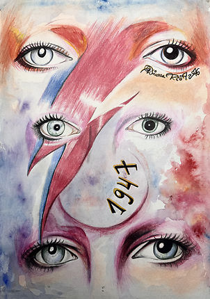 watercolor and pencil study of David Bowie’s distinctive contrasting eyes