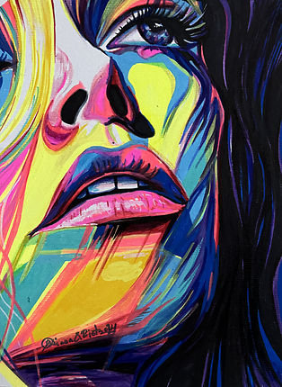 Abstract surreal portrait made with acrylic markers showing layered human expression