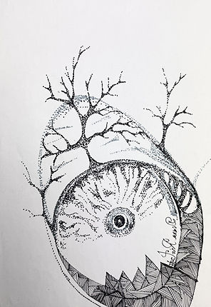 surreal intuitive drawing of eye egg and forest