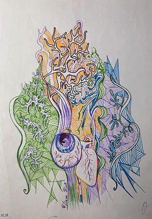 Eyeheart — markers and pens on A4 paper symbolic eye and heart drawing