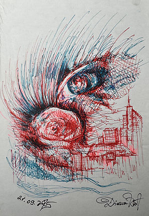 Eyerose — markers and pens on A5 paper surreal eye and rose hybrid drawing