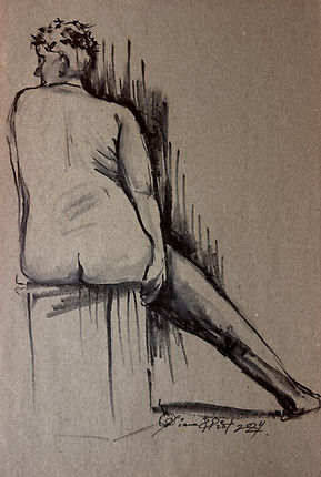 Marker study of a live model in an elegant standing pose