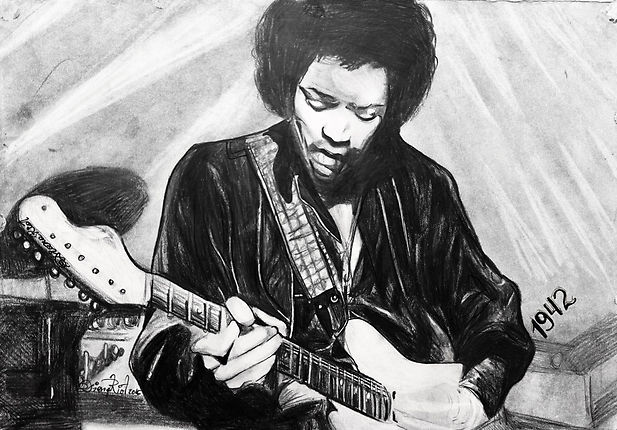 Pencil portrait of Jimi Hendrix on A4 paper