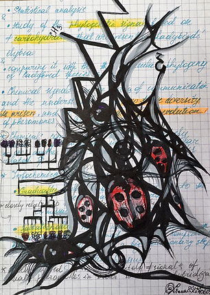 Ladybugs — marker and pen on A5 paper playful stylized insects on notes