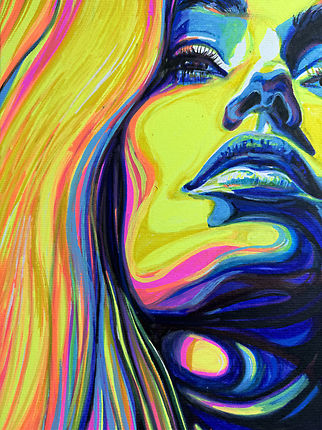 Neon Reverie — markers on paper: semi-abstract neon portrait