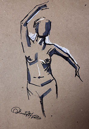 Resting Curve — markers on paper reclining figure with flowing lines