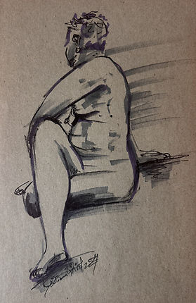 Marker sketch of a standing female model in a calm pose