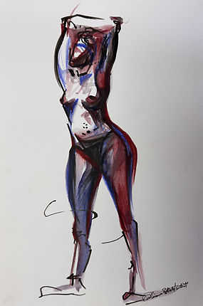Silent Posture — watercolor pencils and markers on A4 paper female figure