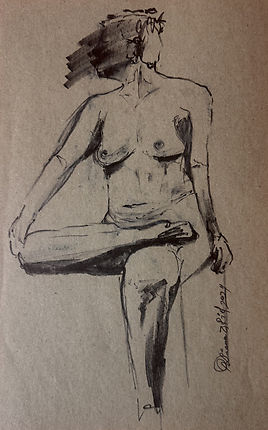 Standing nude figure drawn with markers in an upright pose