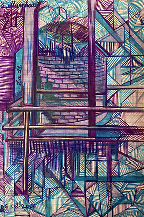 The Court — markers on paper A4 surreal improvisational drawing