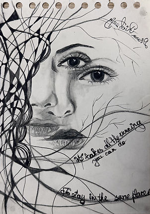 Surreal pencil and pen sketch depicting mirrored reflections and abstract human forms