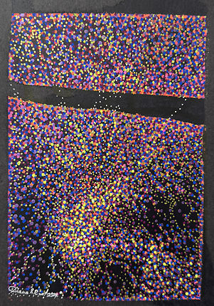 Window of the Subconscious — acrylic markers on A4 paper with two dotted fields divided by a dark horizontal band