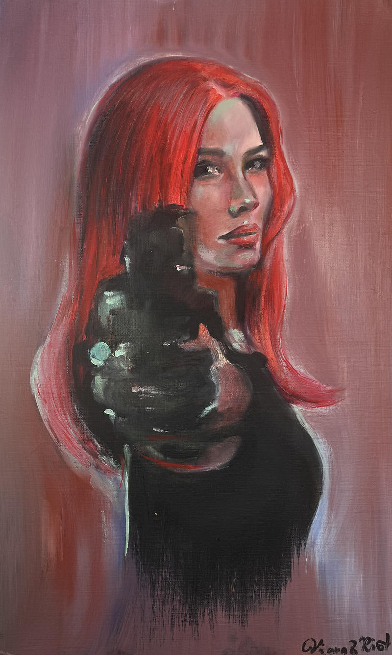 Expressive oil portrait on paper titled Halsey’s Ego