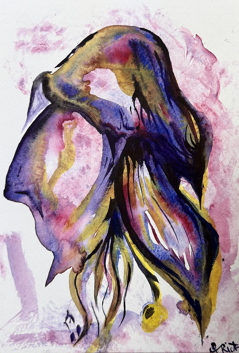 Watercolor painting of a jellyfish blending with musical abstract forms
